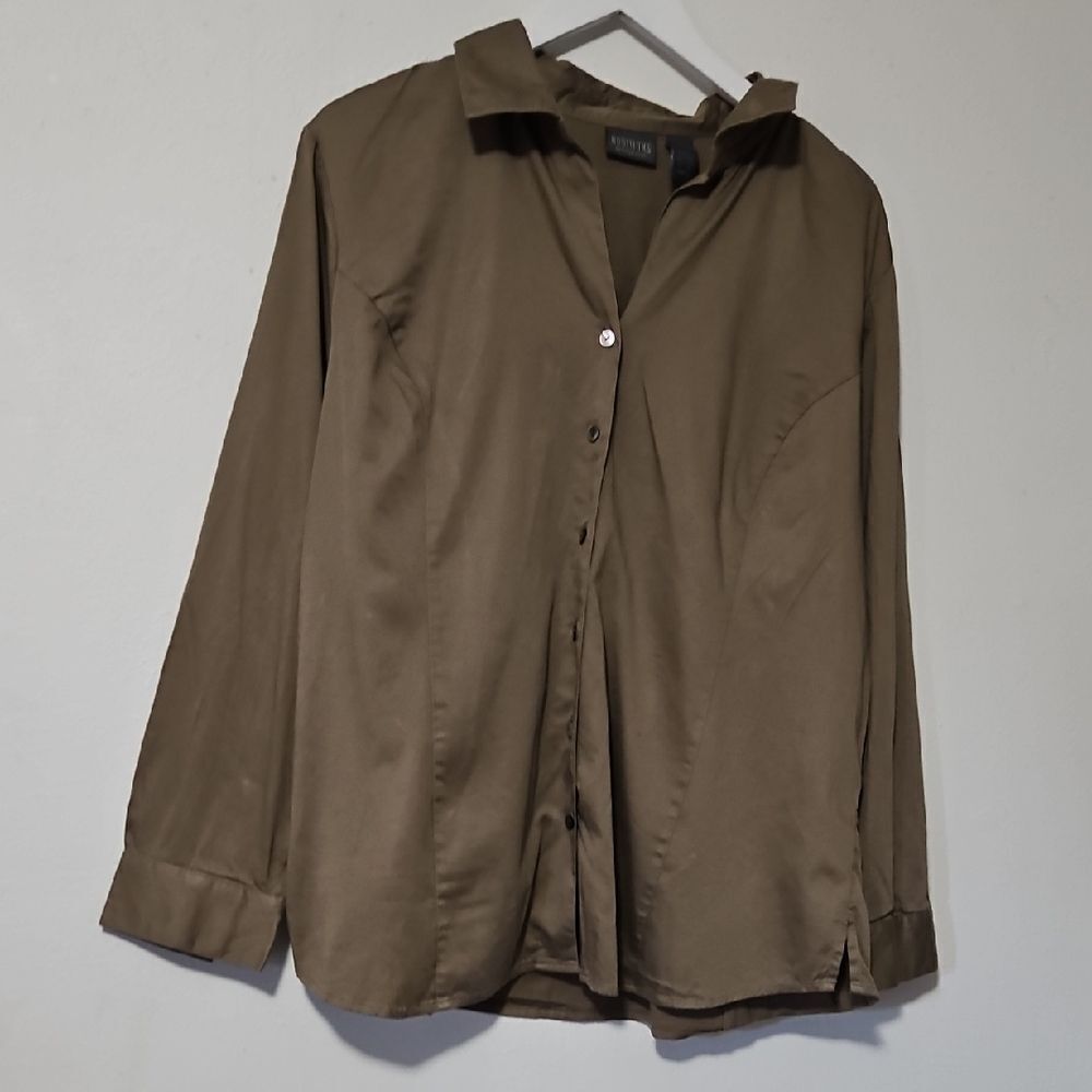 ADDITION By Chico's Brown Casual Button Down Shirt with Long Sleeves